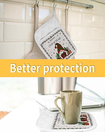 Miniatura 7 de Christmas Gnomes 3Pcs Pot Holders for Kitchen,Non Slip & Heat Insulation Terry Cloth Potholder Set with Pocket,Thick Hot Pad Oven Mitts Trivet