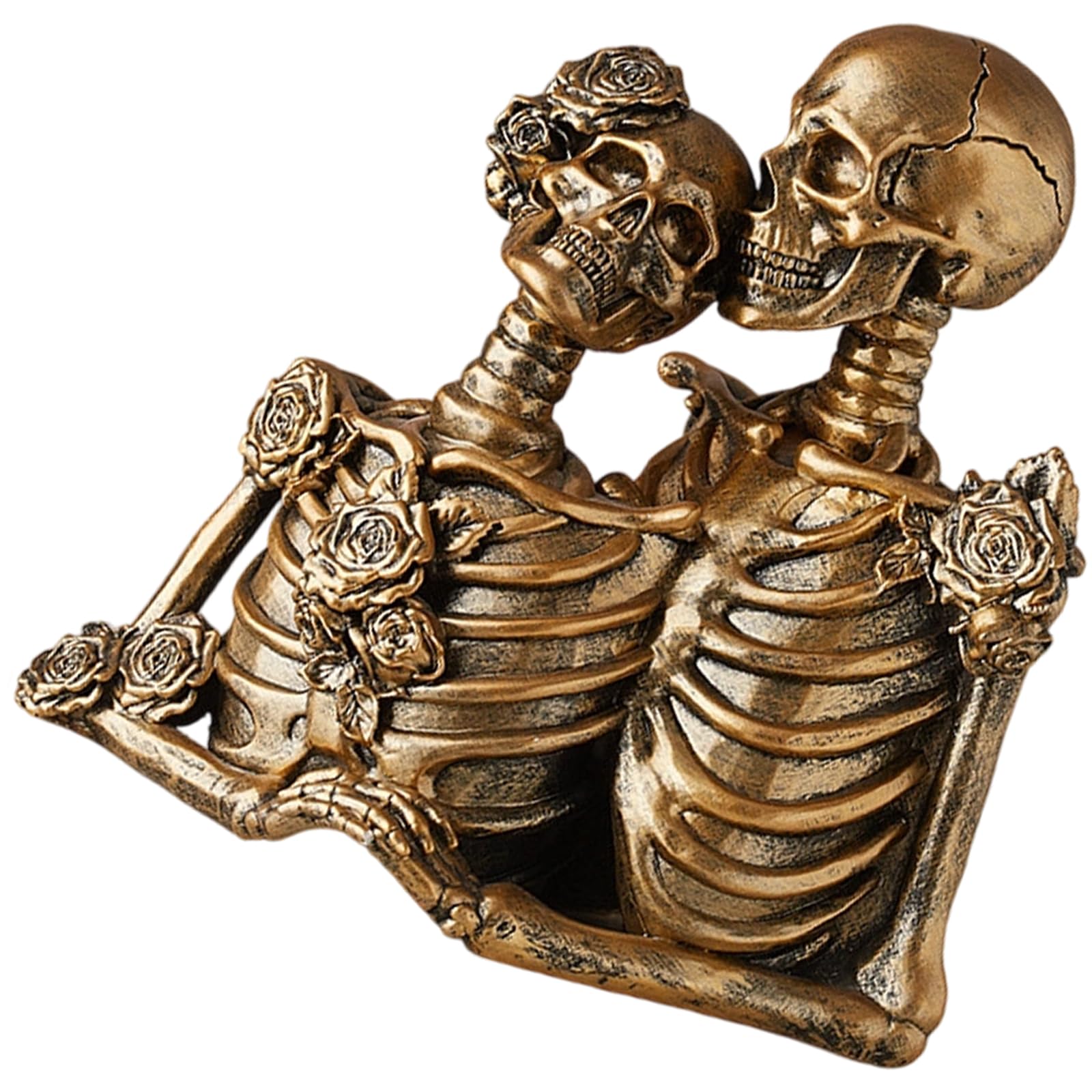 YWLUUOO Intricately Carved Halloween Resin Skull Figurines Gothics Skeleton Decoration for Themed Parties and Event Hand-Painted Gothic Skull Couple Sculptures