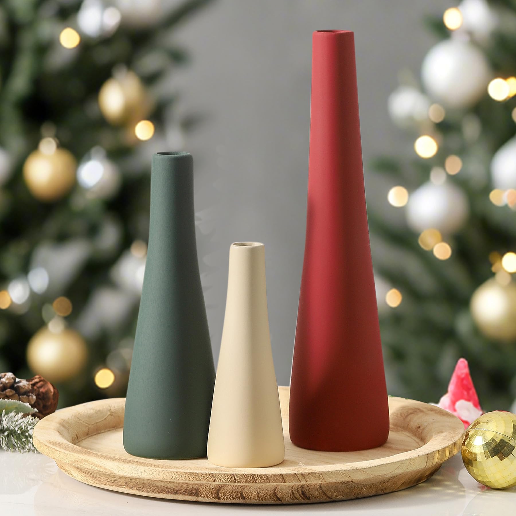 Ceramic Vase Set of 3, Modern Farmhouse Vases Neutral Pottery Vase Pampas Grass Flower Vases for Christmas Decor Home Decoration Room Table Living Room Centerpieces Mantel Decor