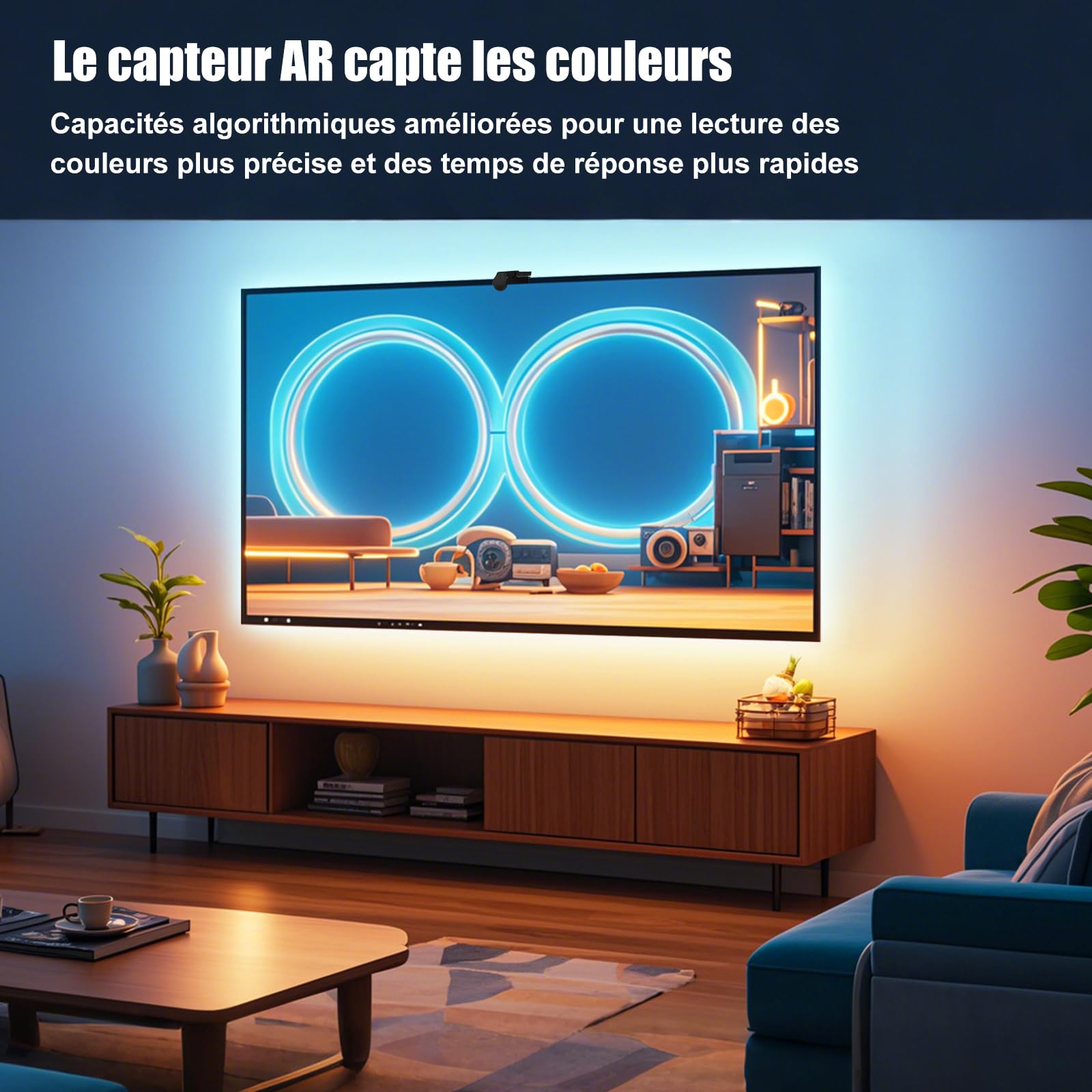Diyife TV Backlight avec AR Farbe Sync pour Téléviseurs de 55 à 65 Pouces, 4M Bande LED TV Smart RGB avec Caméra, Rétro-éclairage LED pour TV à Immersion, Télécommande et Application