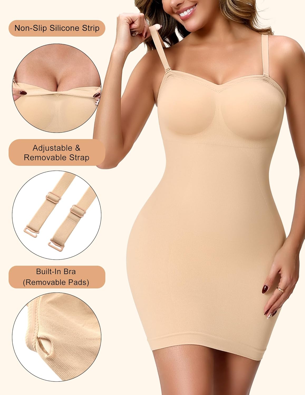 Strapless Shapewear Slip for Women, Tummy Control Bulit-in Bra Full Shapewear Dress Slip, Seamless Body Shaper - Image 4