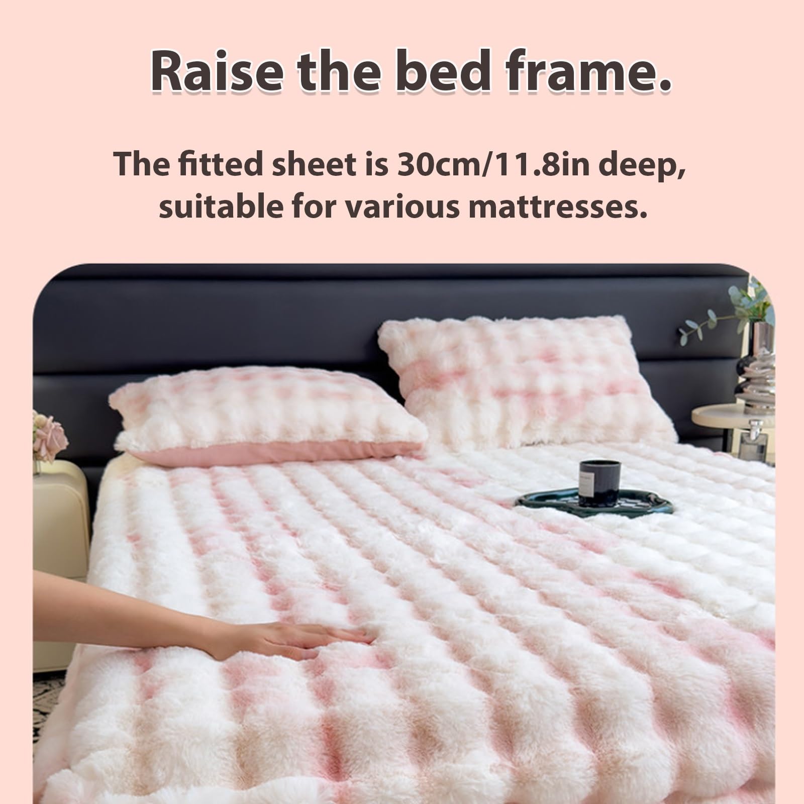 Sábanas bajeras de Terciopelo y Piel sintética Sábana Bajera Gruesa y mullida con Bolsillo Profundo de 28 cm, Comodidad y Calidez para Todas Las Estaciones(Pink,180x200cm/70.8 * 78.7in)