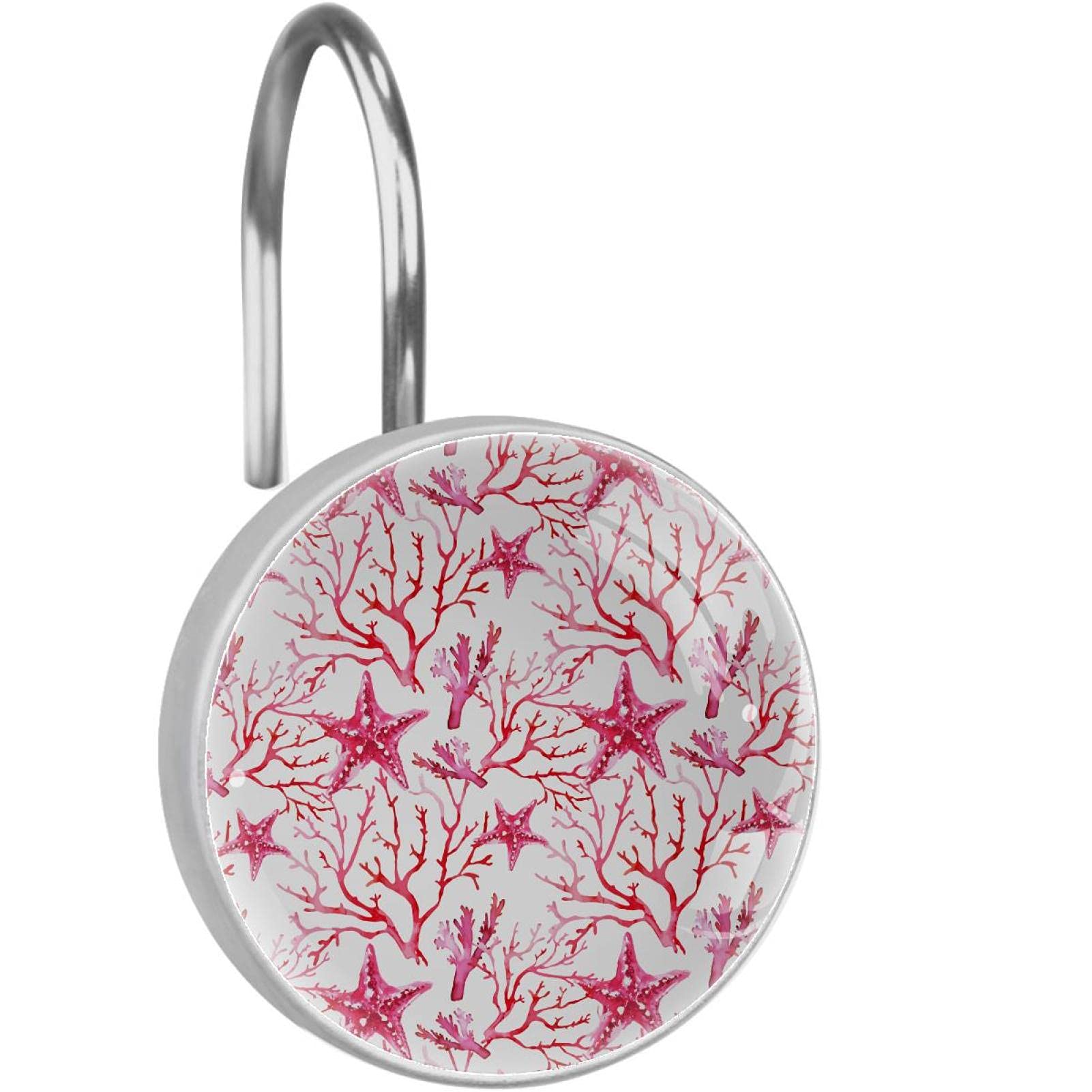 Crochets de rideau de douche ronds en verre cristal chic et inoxydable avec motif 3D