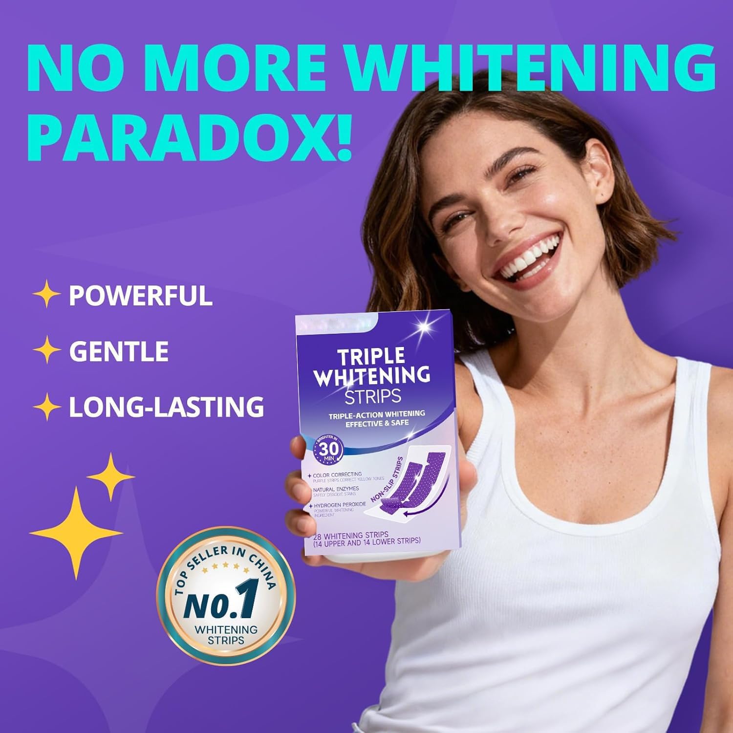 Purple Teeth Whitening Strips,Purple Whitening Strips,Portable Whitening Strips Purple for Home & Travel,Gentle for Surface Stain Reduction & Natural Shine