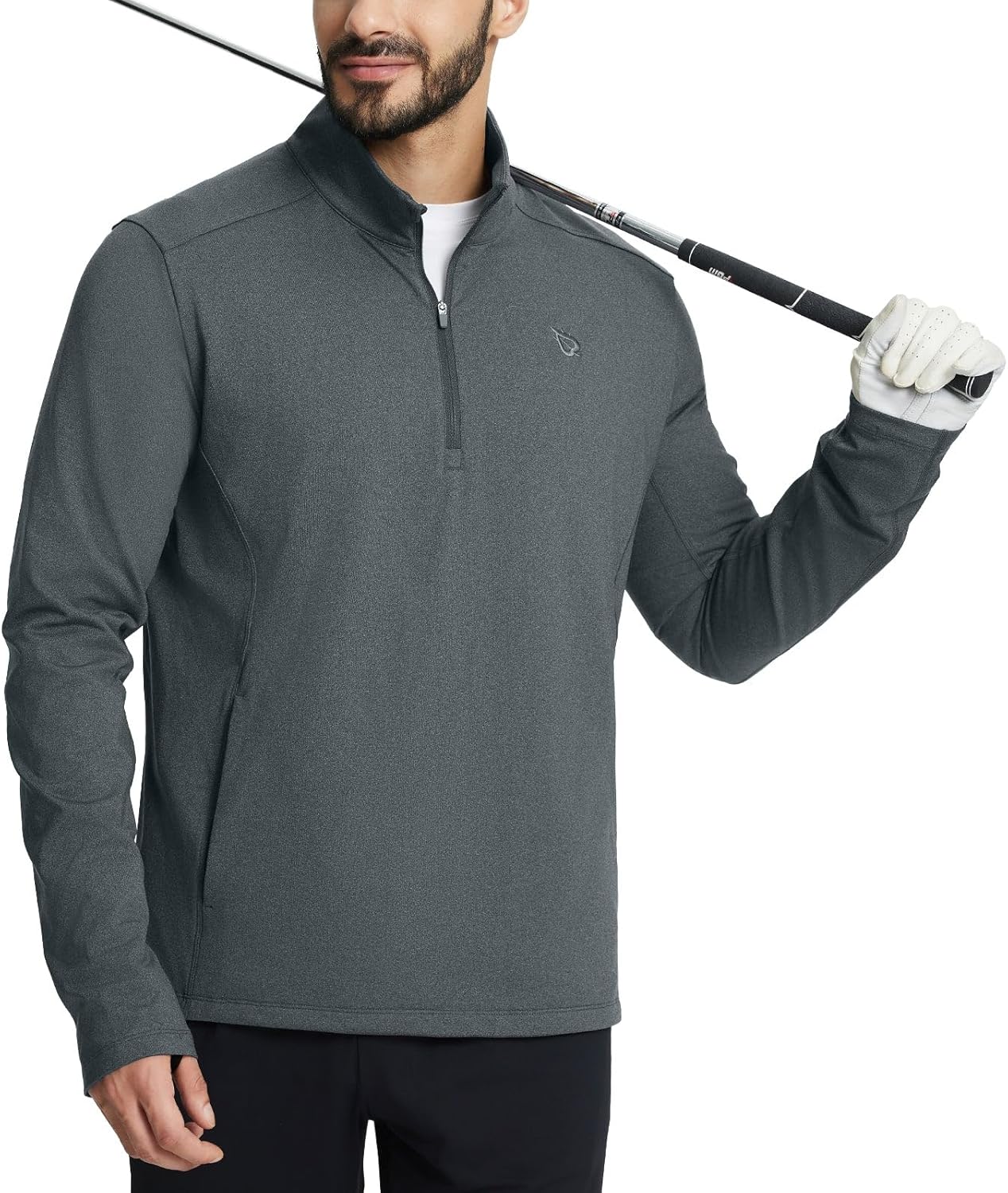 baleaf Men's Golf Pullover Quarter Zip Fleece with Zipper Pockets Water Resistant Hiking Sweater