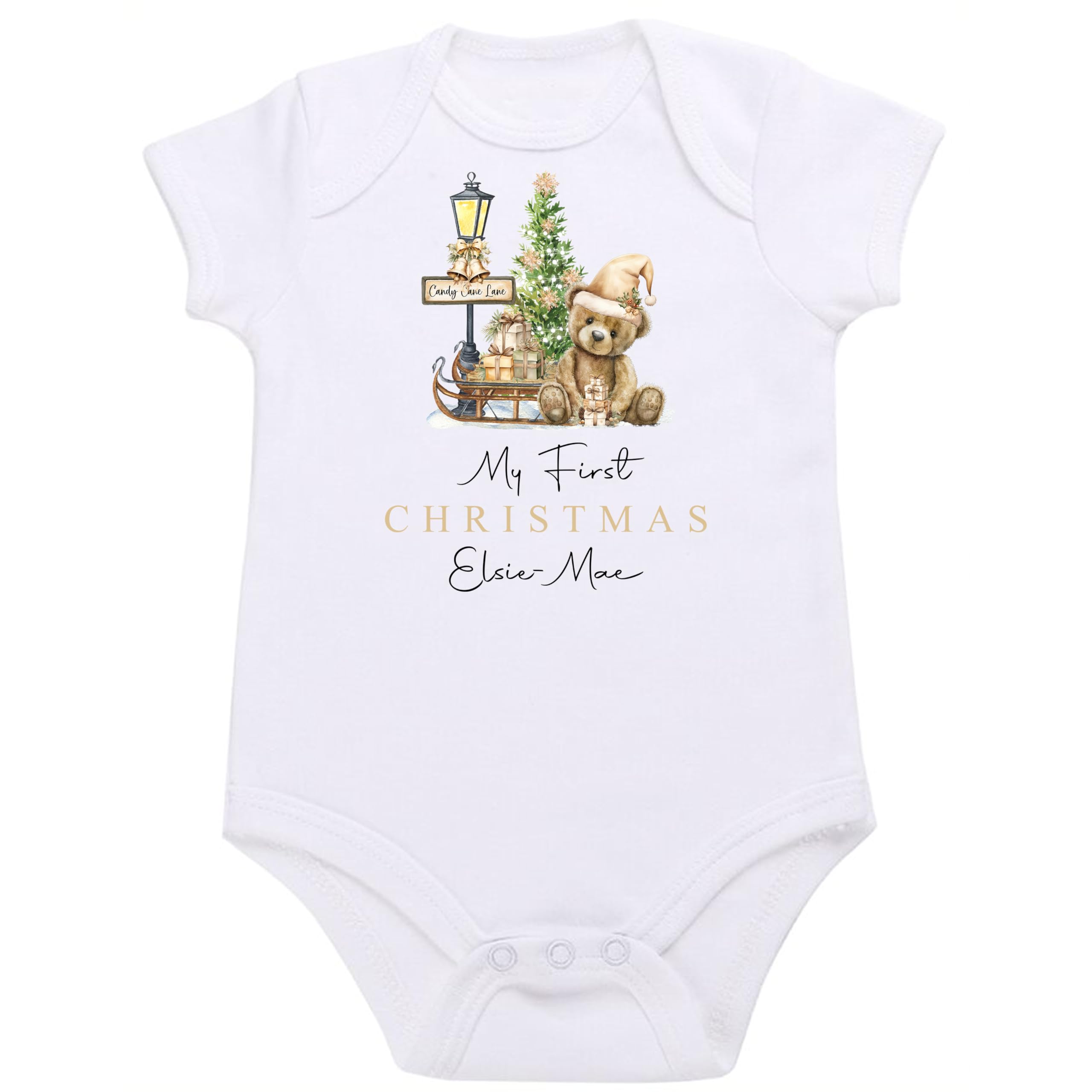 The Baby Box Uk Boys Vest Gold Bear Xmas Personalised Gold First Christmas Bodysuit Vest 1St Baby Xmas (Gold Bear, 3-6 Months)