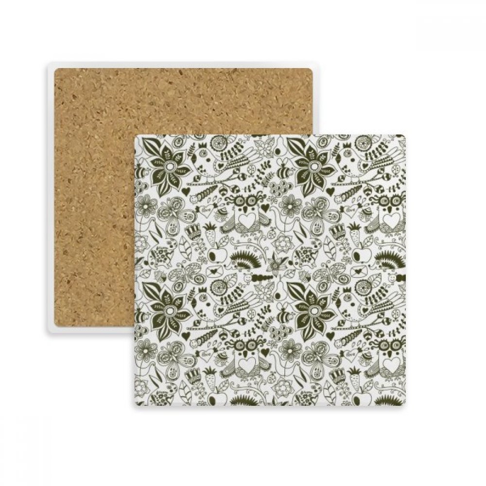Coaster absorbant en pierre blanche motif animaux et fruits pour mug