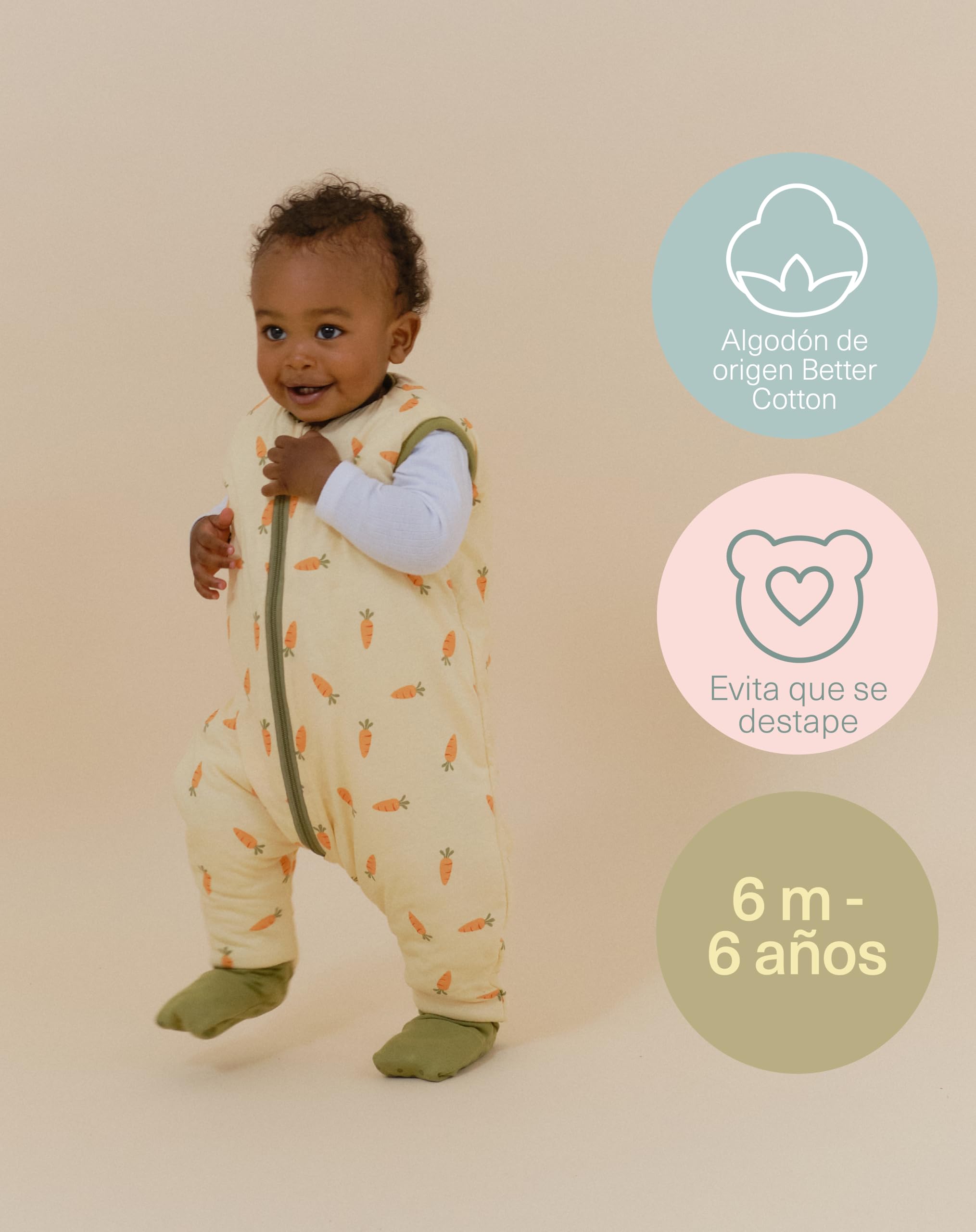 molis&co - Pijama Manta con Calcetines Antideslizantes 2.5 TOG - 90 cm (3 años) - Ideal para Invierno - 100% algodón (Oeko-Tex 100) - Carrots