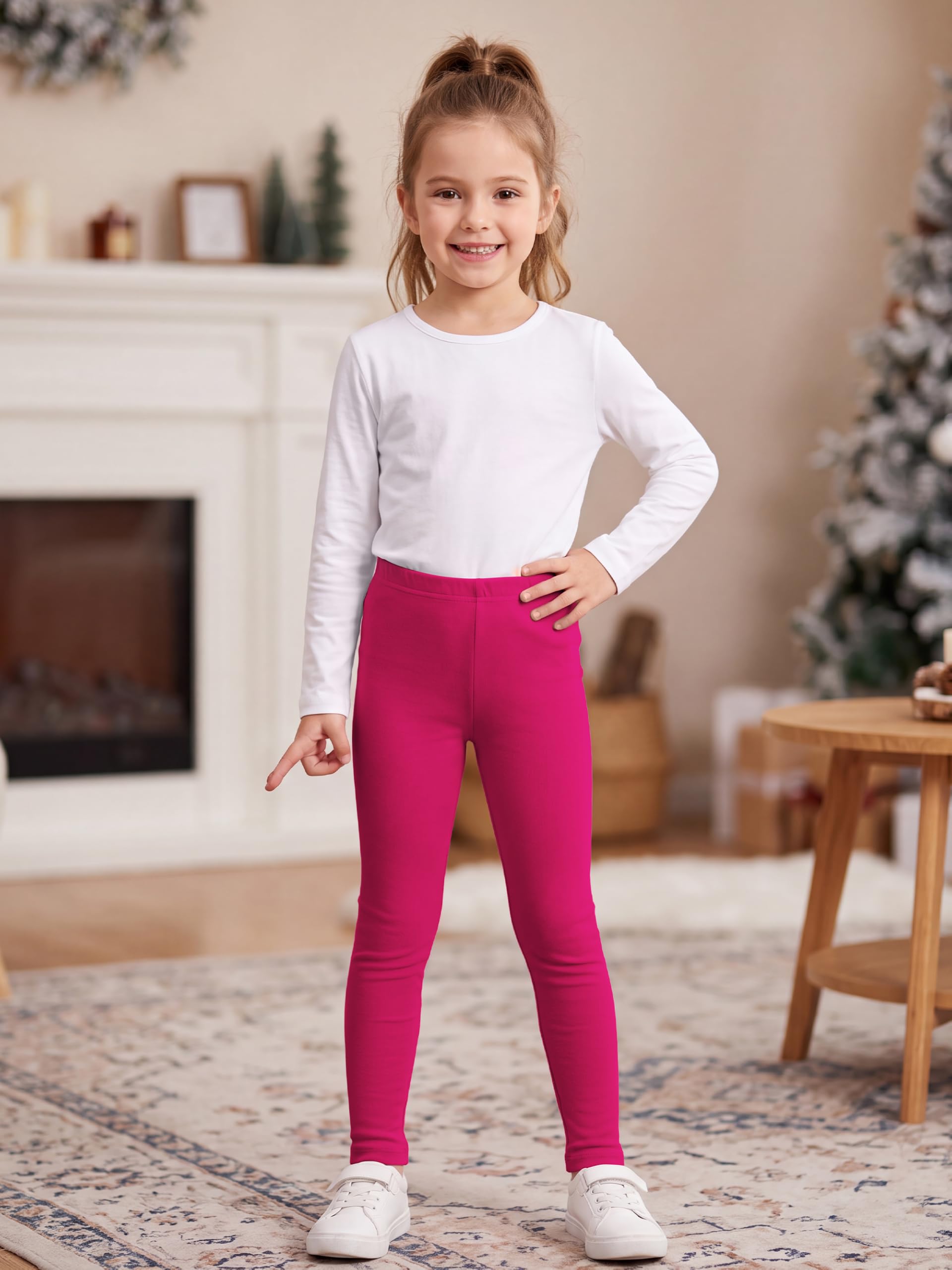 Paquete de 5 leggings de algodón para niñas, longitud completa, suaves, cómodos, cintura elástica, pantalones sin pies