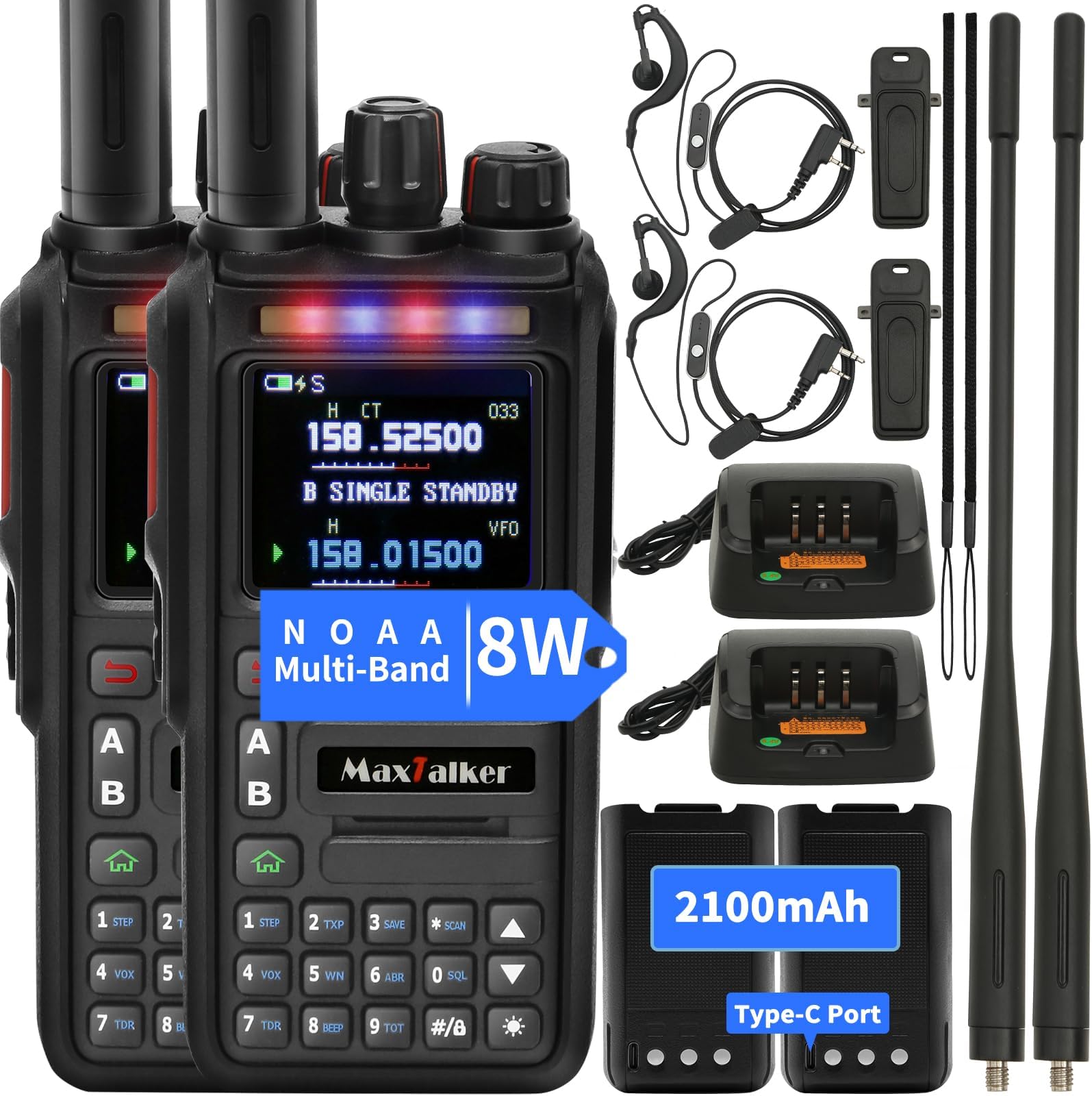 GMRS Ham Radios Long Range: MaxTalker TK-W60 Rechargeable 2 Way Radio Long Range Ham Radio Handheld, Walkie Talkies for Adults 2 Pack