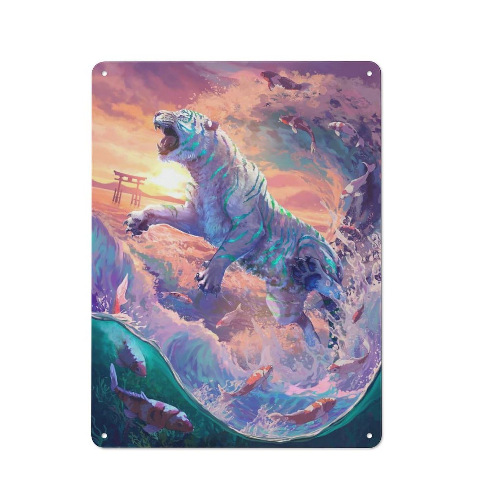 Junmoney Water Tiger - White Retro Tin Sign 40X30cm For Lounge Or Reading Corner, Gift For Lounge Decor Fans During The Christmas Season