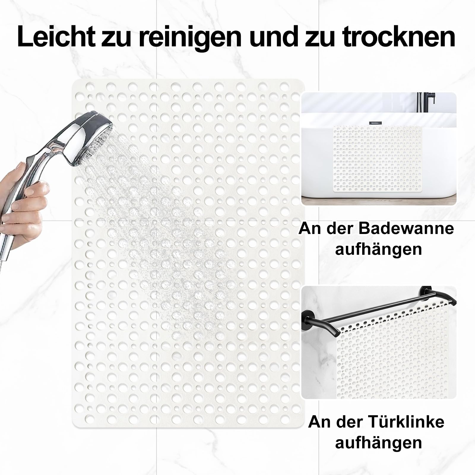 Alfombrilla de ducha antideslizante de 60 x 90 cm – Alfombrilla antideslizante para la ducha de material TPE suave con ventosas y grandes agujeros de drenaje, secado rápido y lavable a máquina