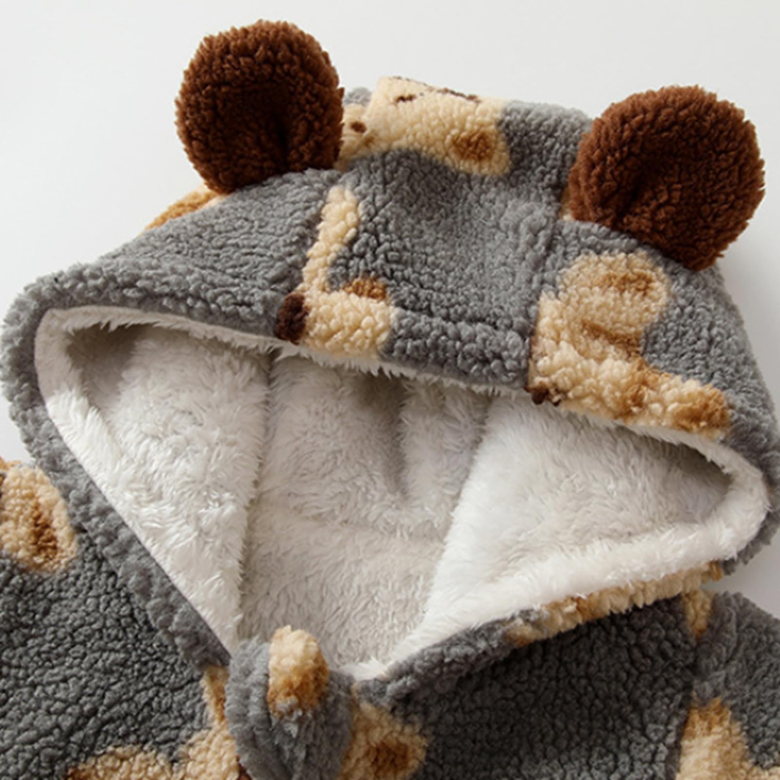 Mono de Invierno para niñas con Capucha de Oso, Suave y Grueso, para bebés de 0 a 24 Meses, Forro Polar, Cremallera Frontal, Patucos Plegables, Color Rosa, Ideal para el frío y Nieve.