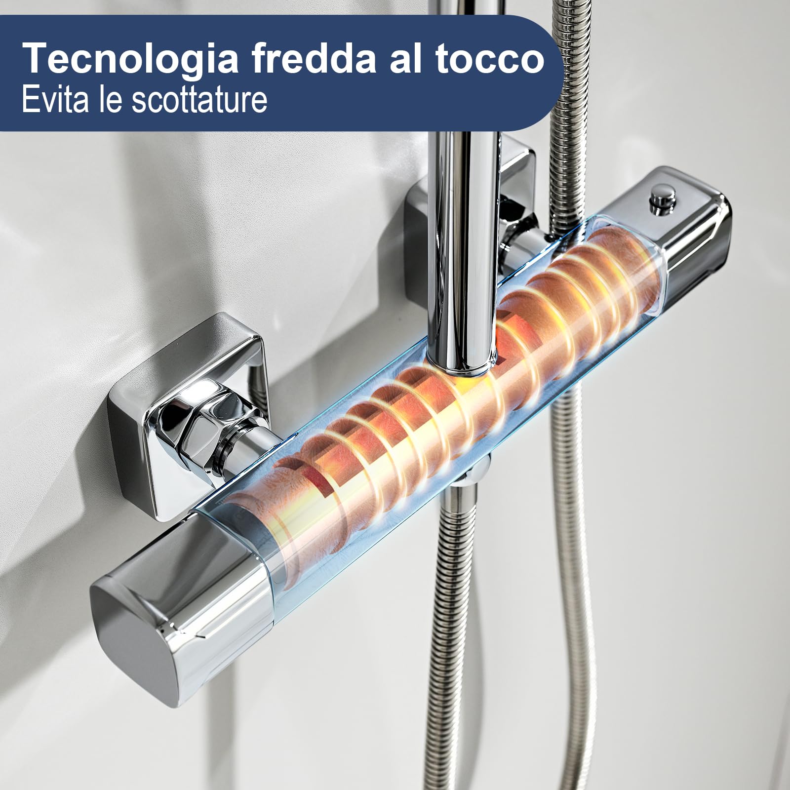 Sistema Doccia Termostatico Completo Colonna Acciaio Inox Pioggia 25cm Doccetta 3 Funzioni Getto Regolazione Altezza Sicurezza Anti Ustioni Risparmio Idrico