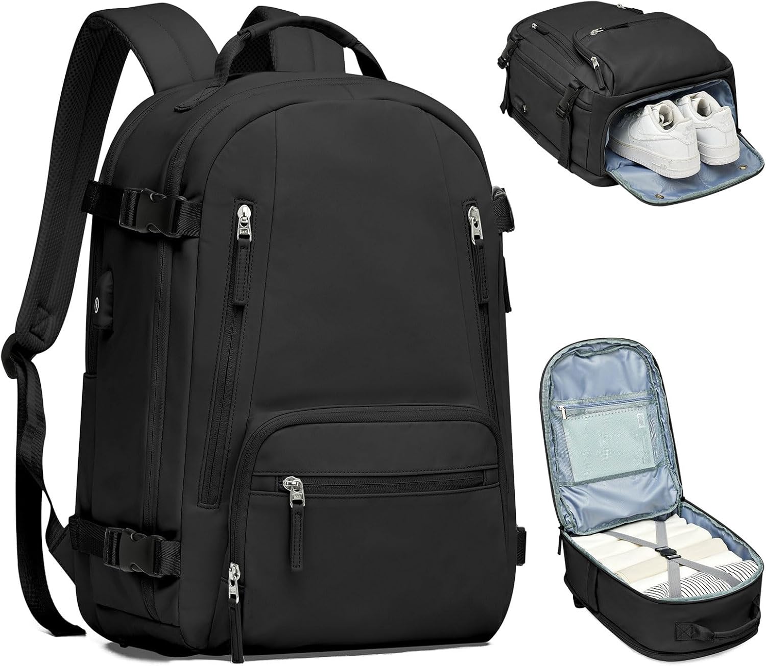 BJLFS Travel Backpack for Women Men, Carry On Backpack with USB Charging Port & Shoe Pouch, TSA 15.6inch, Flight Approved, College Nurse Bag Casual Laptop Daypack for Weekender Business Hiking,Black - Image 8