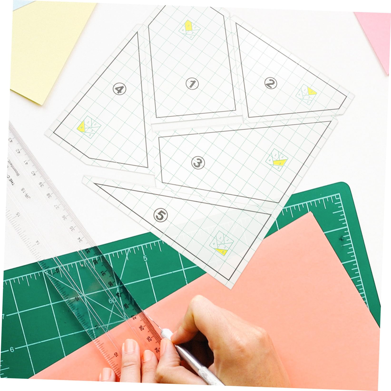 Righello per Cucire in Plastica 5 Pezzi Modello per Trapuntatura e Taglio Tessuti Guide per Sartoria e Patchwork