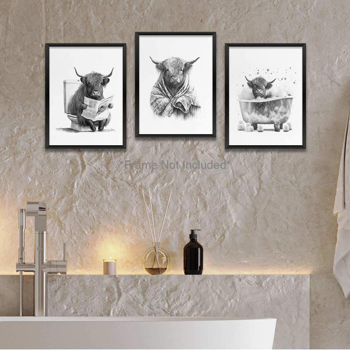 Condition photo showing New/Like New for 3PCS Funny Bathroom Wall Art Bathroom Decor Bathroom Accessories Prints Paintings for Home Farmhouse Bedroom Washroom Humor Black And White Animals Cow in Toilet Wall Decor (8x10 inch?Unframed)