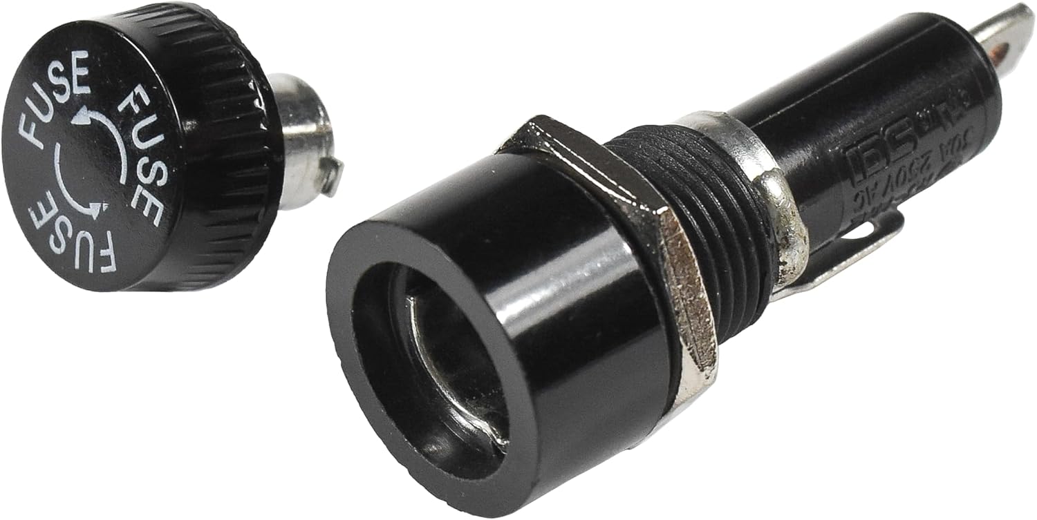 HQRP 2-Pack Screw Cap Panel Mount Fuse Holder for 6x30mm Fuses 30A 250V AC, R3-14A2 BK/HKP-R, UL Listed