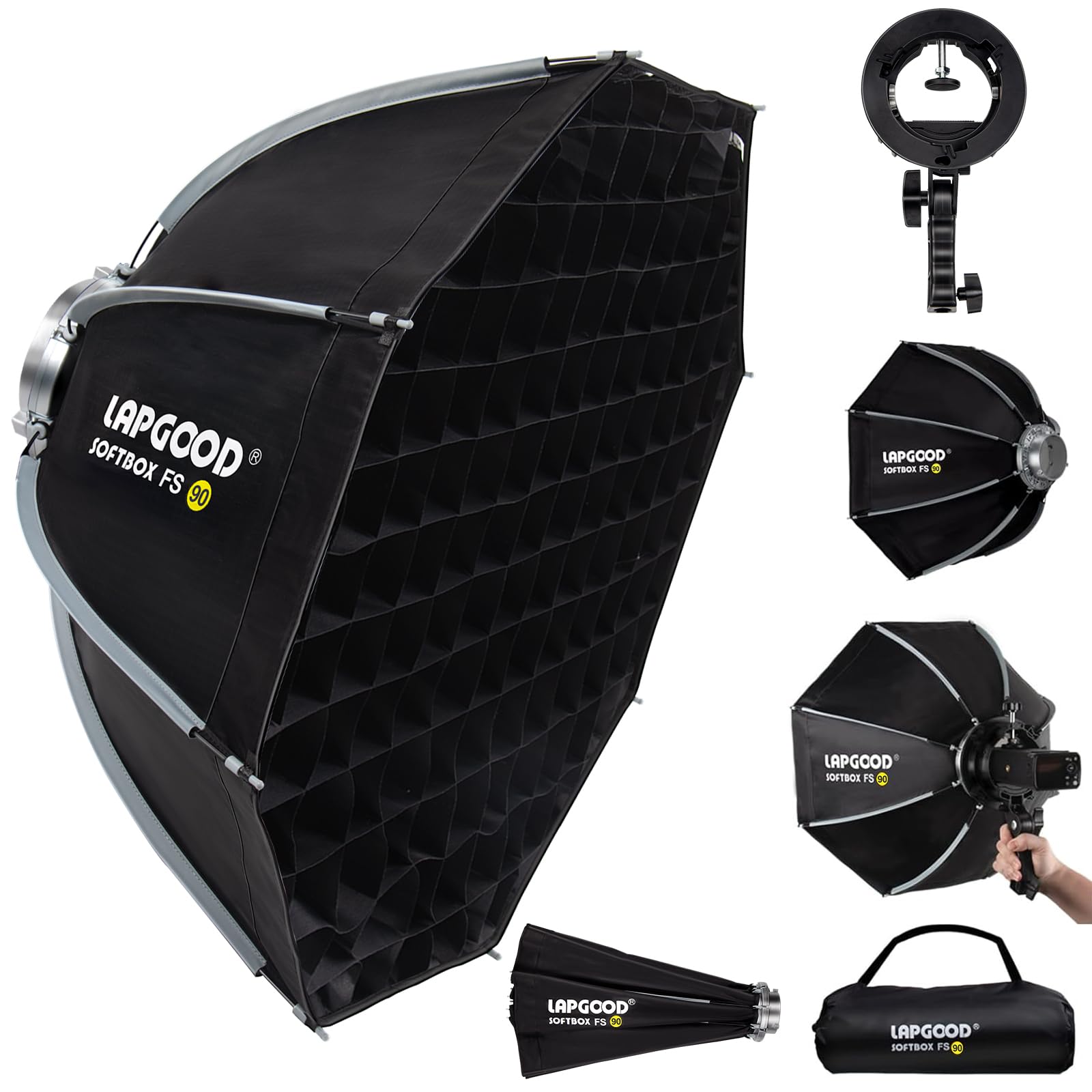 FS90 Softboxen, Składany Softbox z Kratek Honeycomb, Uchwyt do Lampy Błyskowej Typu S, Torbą do Przenoszenia