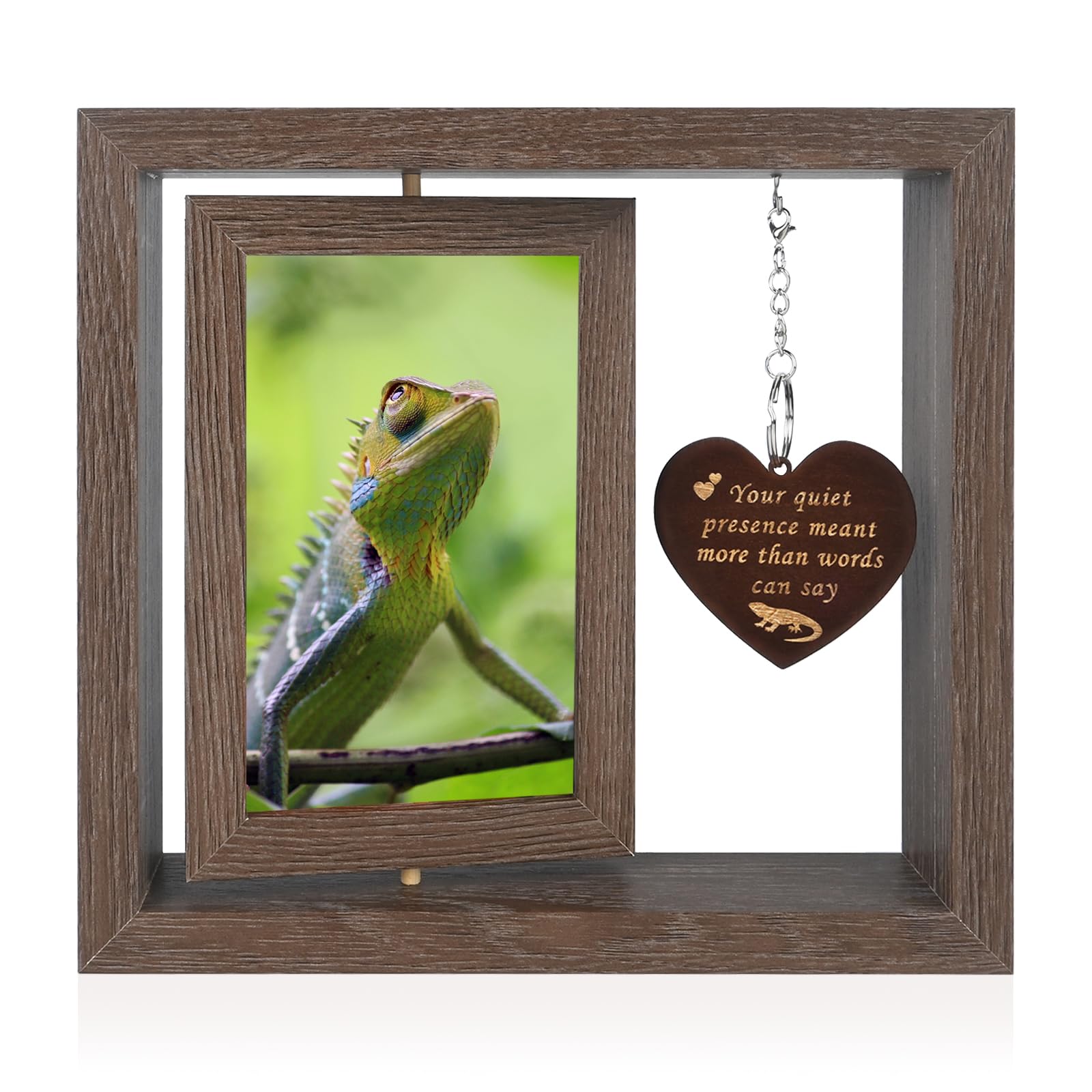 Yongvelin Pet Memorial Gifts for Loss of Lizard, Rotating Wooden Pet Memorial Picture Frame for 4x6 Photo, Lizard Loss Sympathy Remembrance Bereavement Keepsake Gift