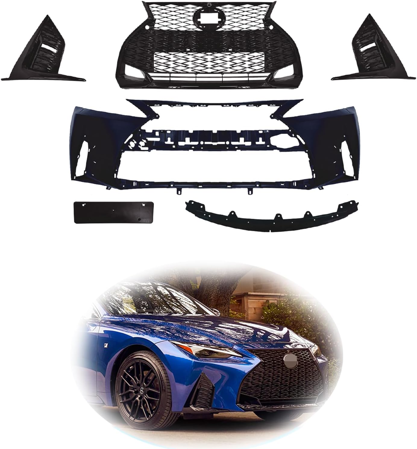Full Set of Front Bumper Compatible with 2006-2013 Lexus IS250 IS350 Conversion to 2021+ F-Sport