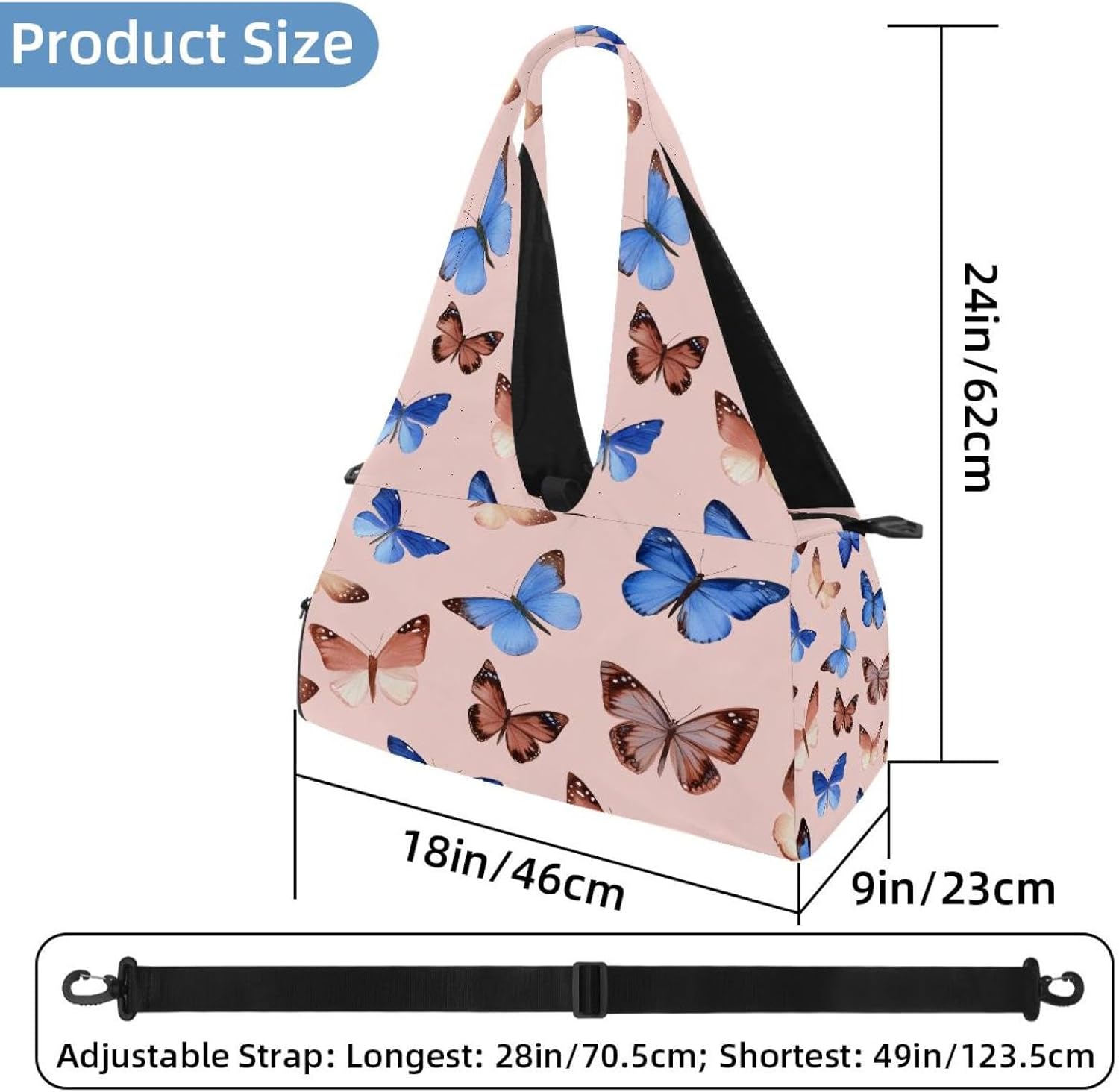 Yoga Mat Bag, Gym Workout Bag with Shoe Compartment, Pink Blue Butterfly Pilates Bag for Women, Quick Access Storage Yoga Tote Bag for Sports Travel Office