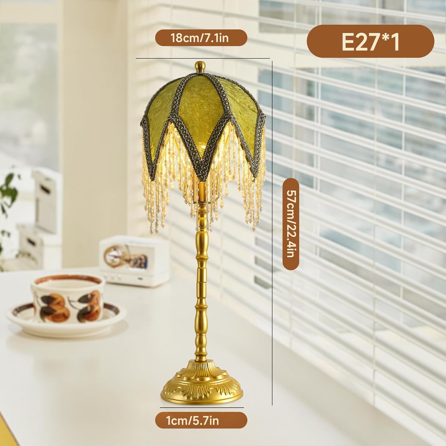 xiaojuande-Tassel Table Lamp - Hand-Woven Bedroom Bedside Ambient Light, Living Room Decorative Art Bead Chain Three Color-C