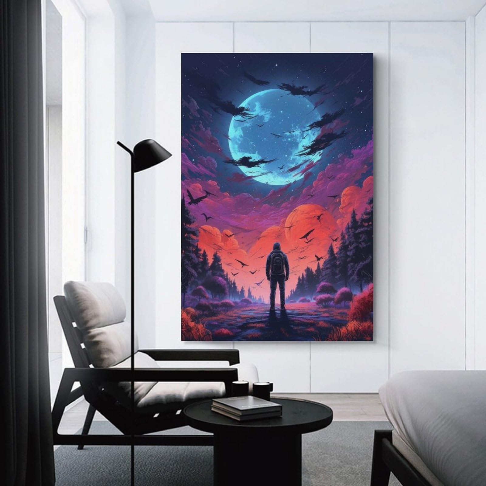 Junmoney Black Forest at Night Canvas Wall Art 24x36inch(60x90cm), for Study, Office Or Focused Interiors, Home Office Artwork with Decorative Appeal