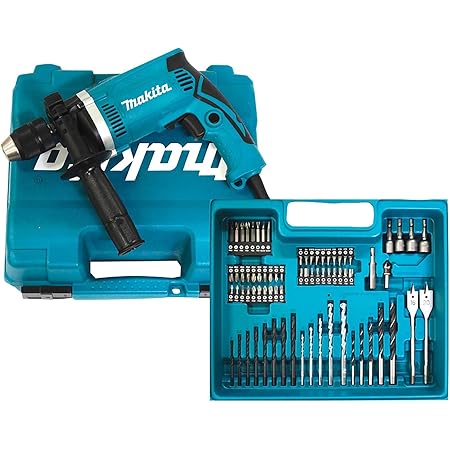 Makita Schlagbohrmaschine im Koffer, 710 W inklusiv 74 teilig Zubehör, HP1631KX3