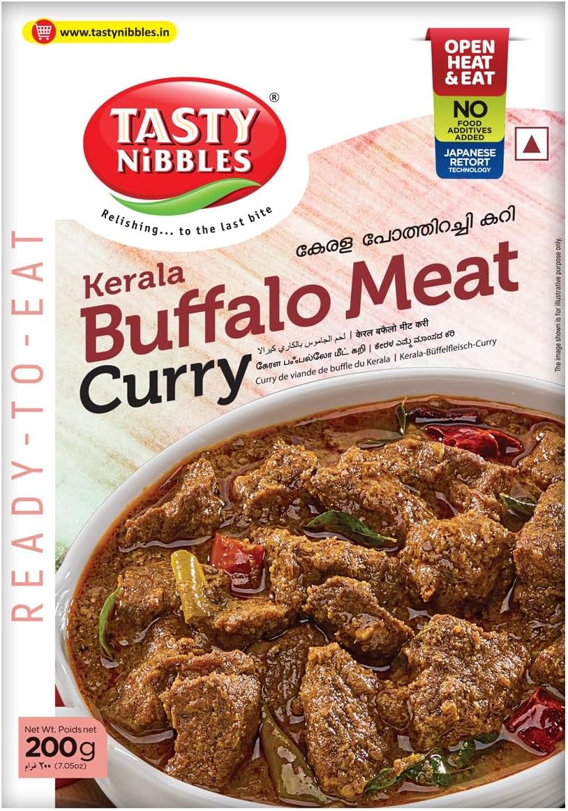 - TASTY NIBBLES Ready to Eat Kerala Buffalo Meat Curry 200GM Pouch| Kerala Special | Open Heat & Eat | Non-Vegetarian | No Added Preservatives | Japanese Retort Technology 200GM Pouch (Pack of 1