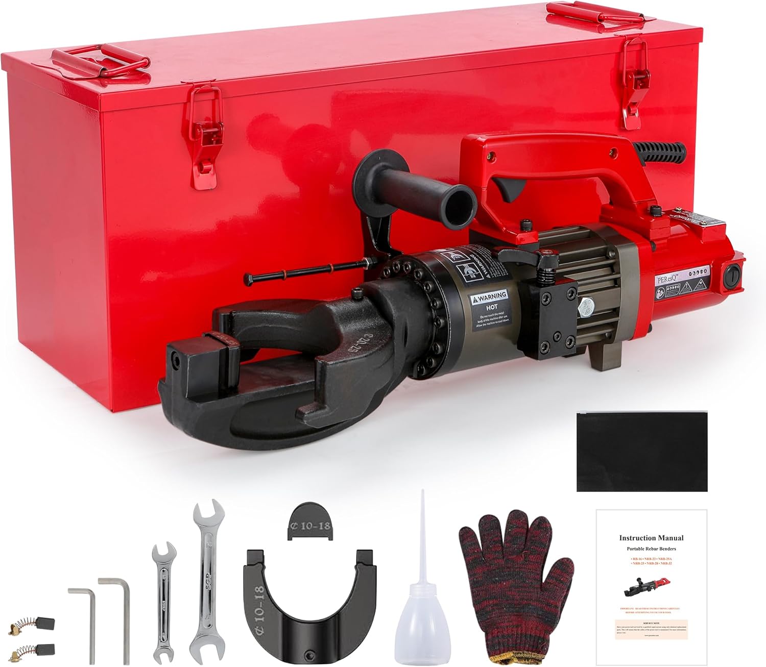 Electric Hydraulic Rebar Bender, 1500W 120V Portable Rebar Bender, Bending up to 1″ (#8, 25mm) Rebar, Lightweight 30 lb Aluminum Body, NRB-25 (NRB-25 Red)