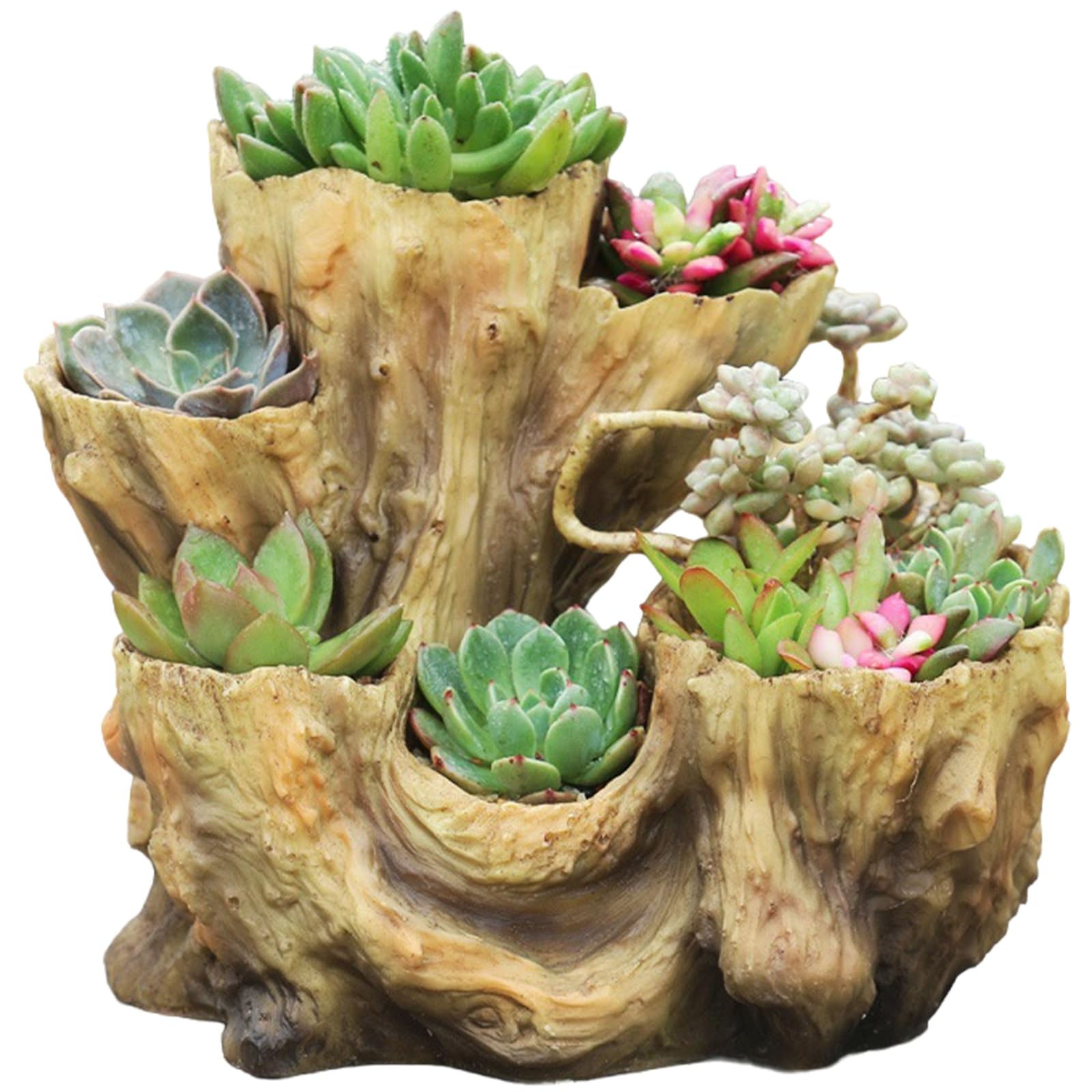 Grtheenumb Driftwood Planter, Irregular Resin Rustic Planter, Creative Imitation Wood Stump Succulent Pots for Herb, Flower, Strawberry, Small Plants, Red