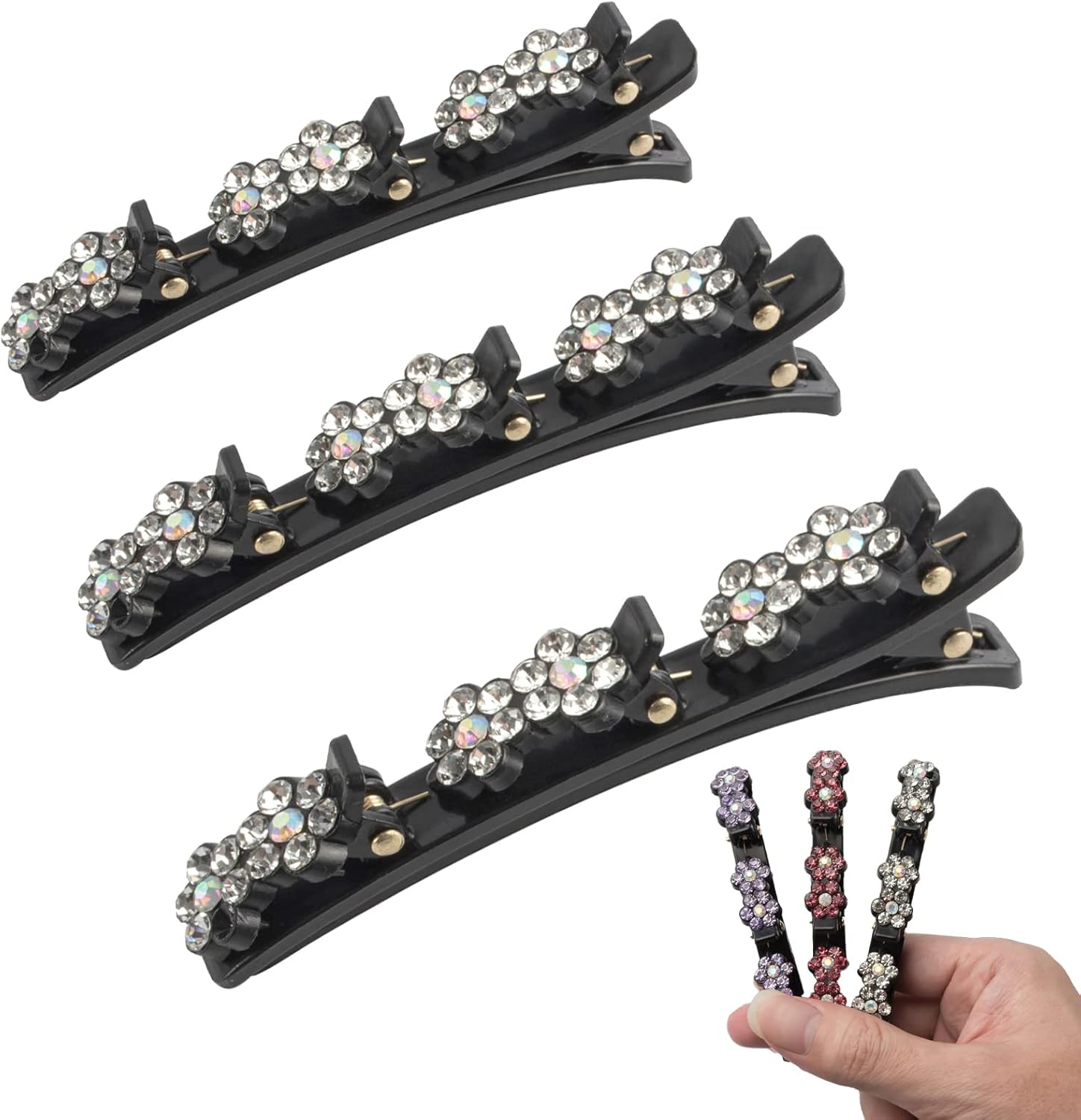 3 PCS Rhinestone Braided Hair Clips, Sparkling Crystal Braided Hair