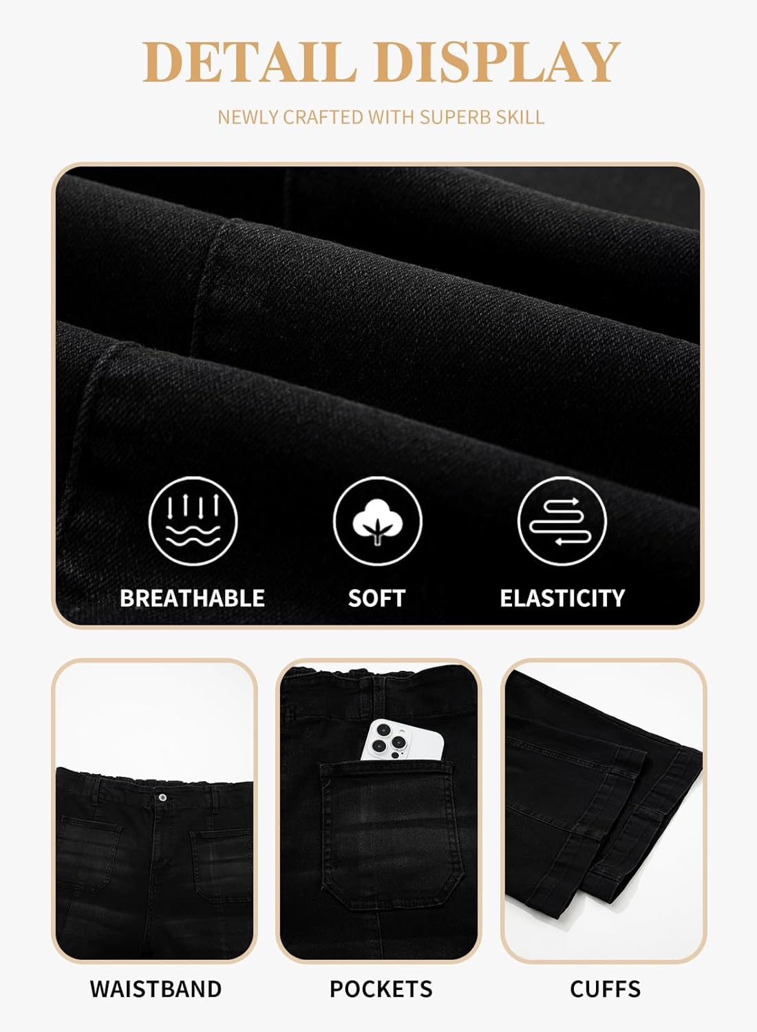 Eytino Women's Plus Size Wide Leg Jeans Elastic Waist Front Seam Stretchy Denim Pants with Pockets(1X-5X) - Image 5