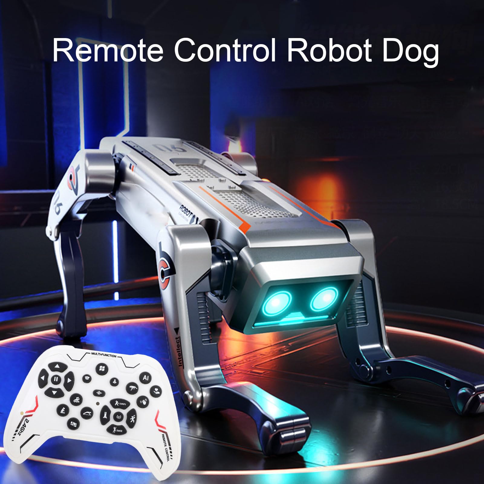 Perro Robot Inteligente, Juguete Stem Programable con IA, Control por Voz, Efectos de Luz y Música, Control Remoto Bluetooth, Programación de Acciones Interactivas, para Niños y
