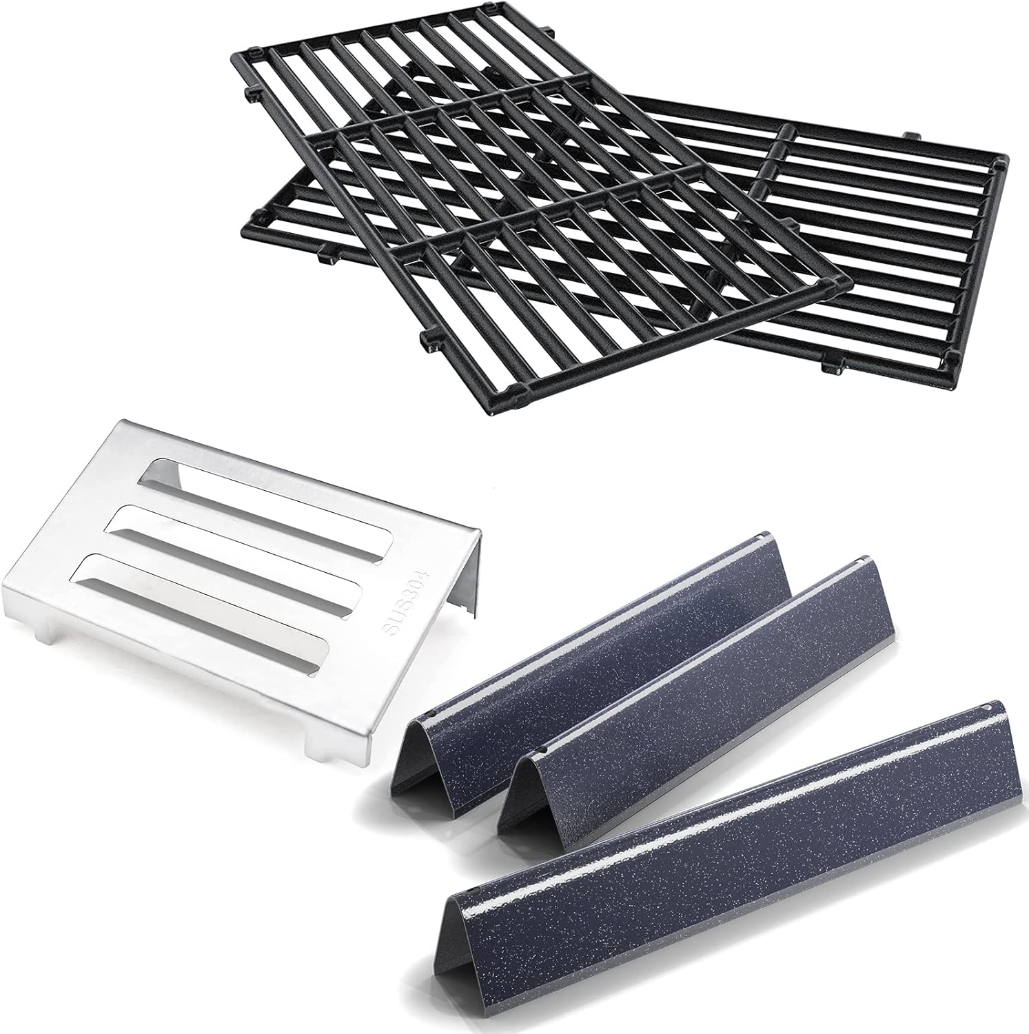 QuliMetal SUS304 Heat Deflector, 17.5" Cast Iron Cooking Grates and 15.3 Inch Flavorizer Bars for Weber Spirit 200 and Spirit II 200 Series Gas Grills