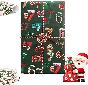 67 Edition Wrapping Paper, Funny 67 Meme Christmas Gift Wrap, Unique 6 7 Xmas Festive Wrapping Papers Roll, For Holiday, Xmas Parties & Year-Round DIY A