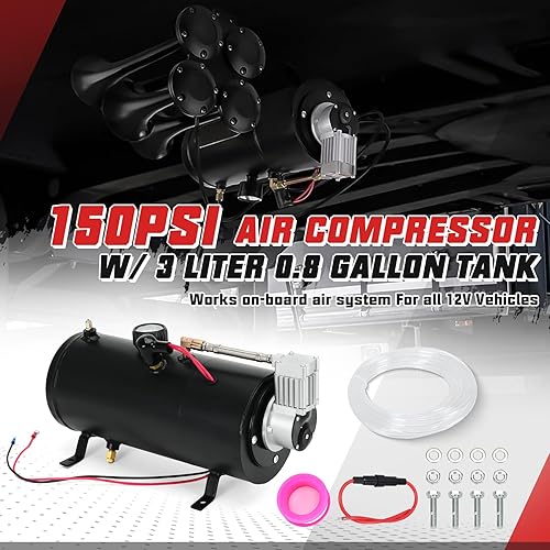Miniatura 2 de PTNHZ Bomba de Tanque de Compresor de Aire DC 12V MAX 150PSI con Tanque de 3 Litros 0.8 Galones Para Tren, Camión, Barco, Camioneta, Autocaravana.