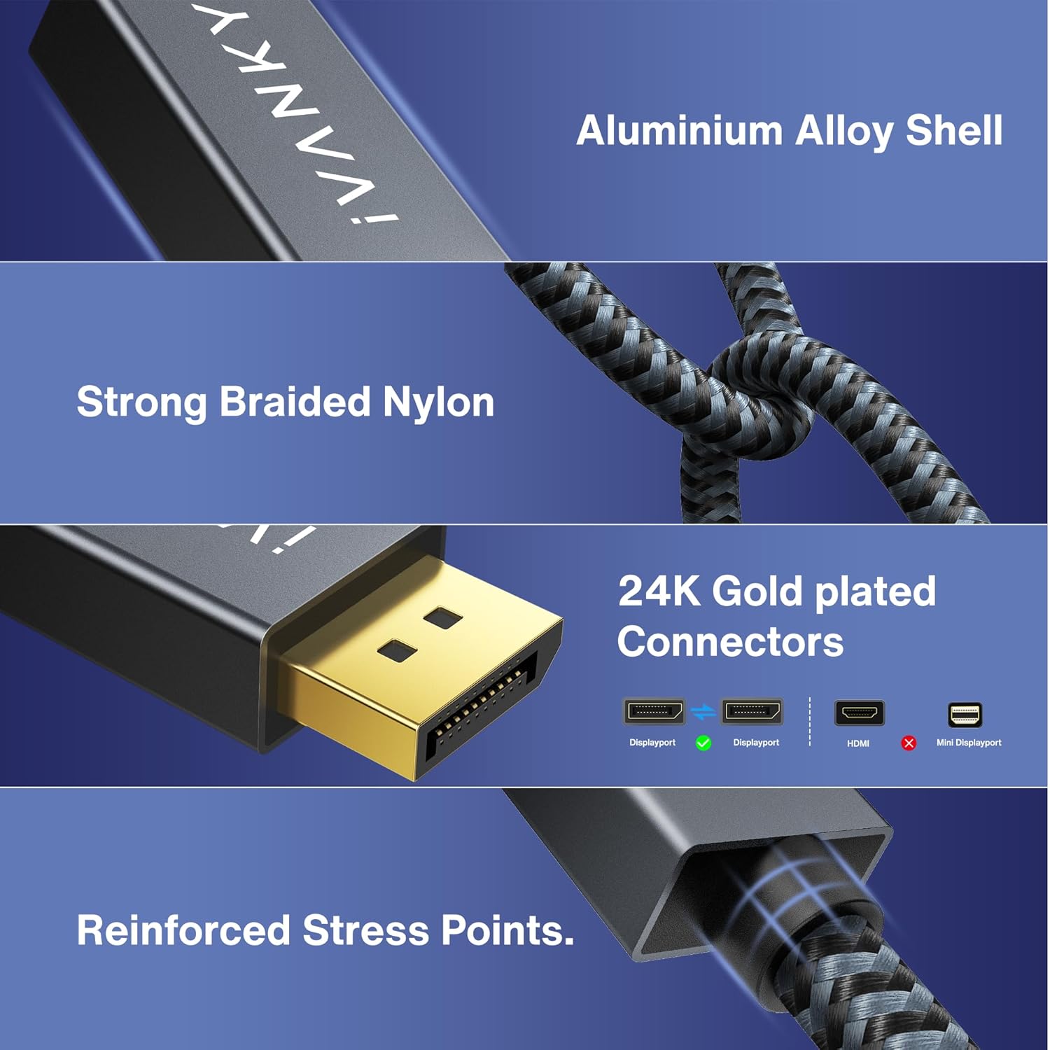 IVANKY 10ft DisplayPort 2.1 Cable - 16K@60Hz, 8K@120Hz, 4K@240Hz/165Hz, HDR, HDCP 2.2, Gaming Monitor, TV Compatible - Grey