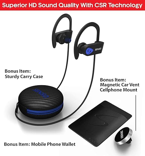 Miniatura 2 de Senso Auriculares Bluetooth, los mejores auriculares deportivos inalámbricos con micrófono, IPX7, impermeables, HD, estéreo, a prueba de sudor, para