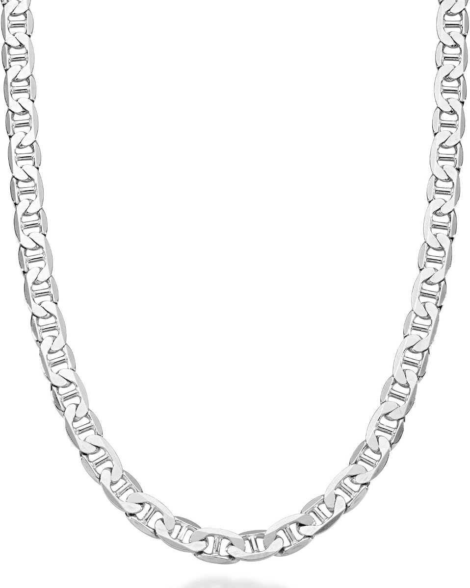 Collar italiano de plata de ley 925 con cadena de eslabones Mariner de 6 mm para hombre | Joyería fina, talla de diamante, hecha en Italia