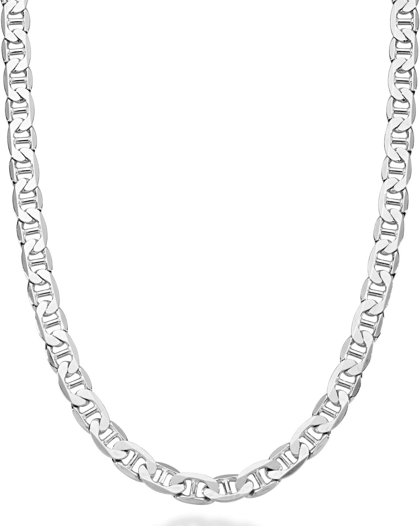Miabella Solid 925 Sterling Silver Italian 6mm Diamond-Cut Solid Flat Mariner Link Chain Necklace for Women Men, Made in Italy