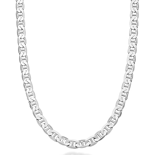 Miabella Solid 925 Sterling Silver Italian 6mm Diamond-Cut Flat Mariner Link Chain Necklace for Men Women, Made in Italy