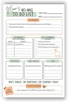 Mom's No-Nag To-Do List, 50 Tear-Off 6x9 Sheet Pad (Perfect for Tweens and Teens) - Organizer, Scheduler, Daily Planner, Productivity Tracker for Organizing Goals, Notepad
