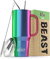 Vista 46 de Beast Vaso de 20 oz de Acero Inoxidable con Aislamiento al Vacío para Café y Hielo de Doble Pared Termo de Viaje (Arcoíris)