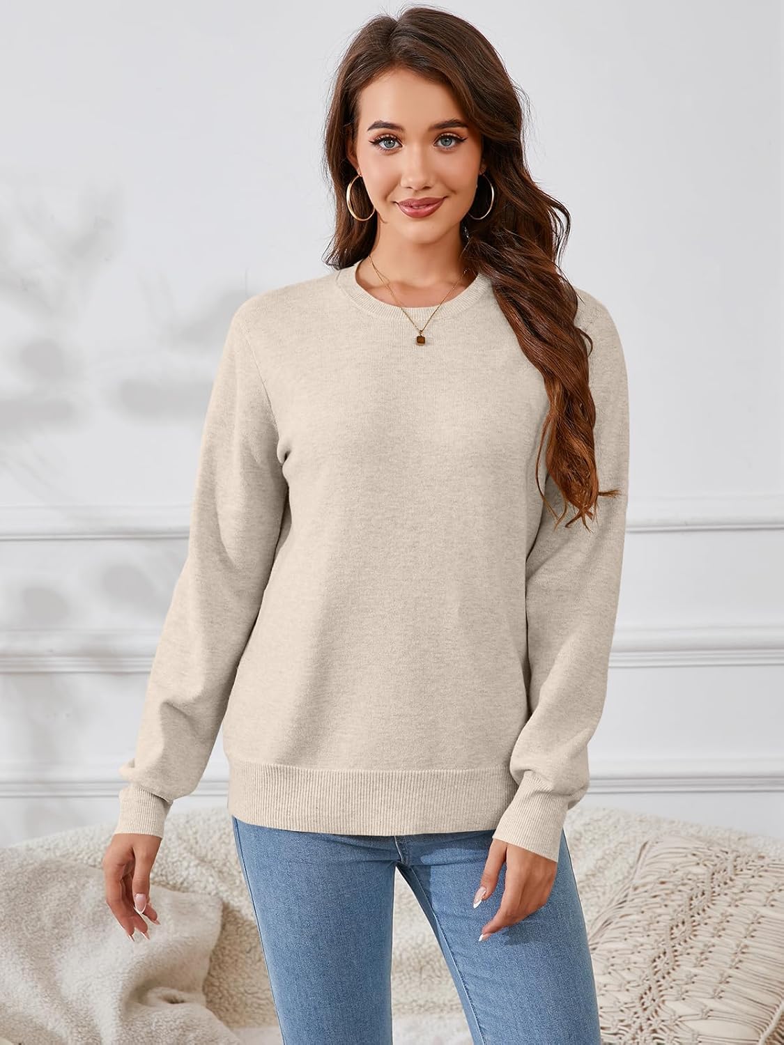 Women's Long Sleeve Sweater Classic 2024 Fall Soft Basic Crewneck Business Casual Pullover Tops Trendy Outfits - Image 2