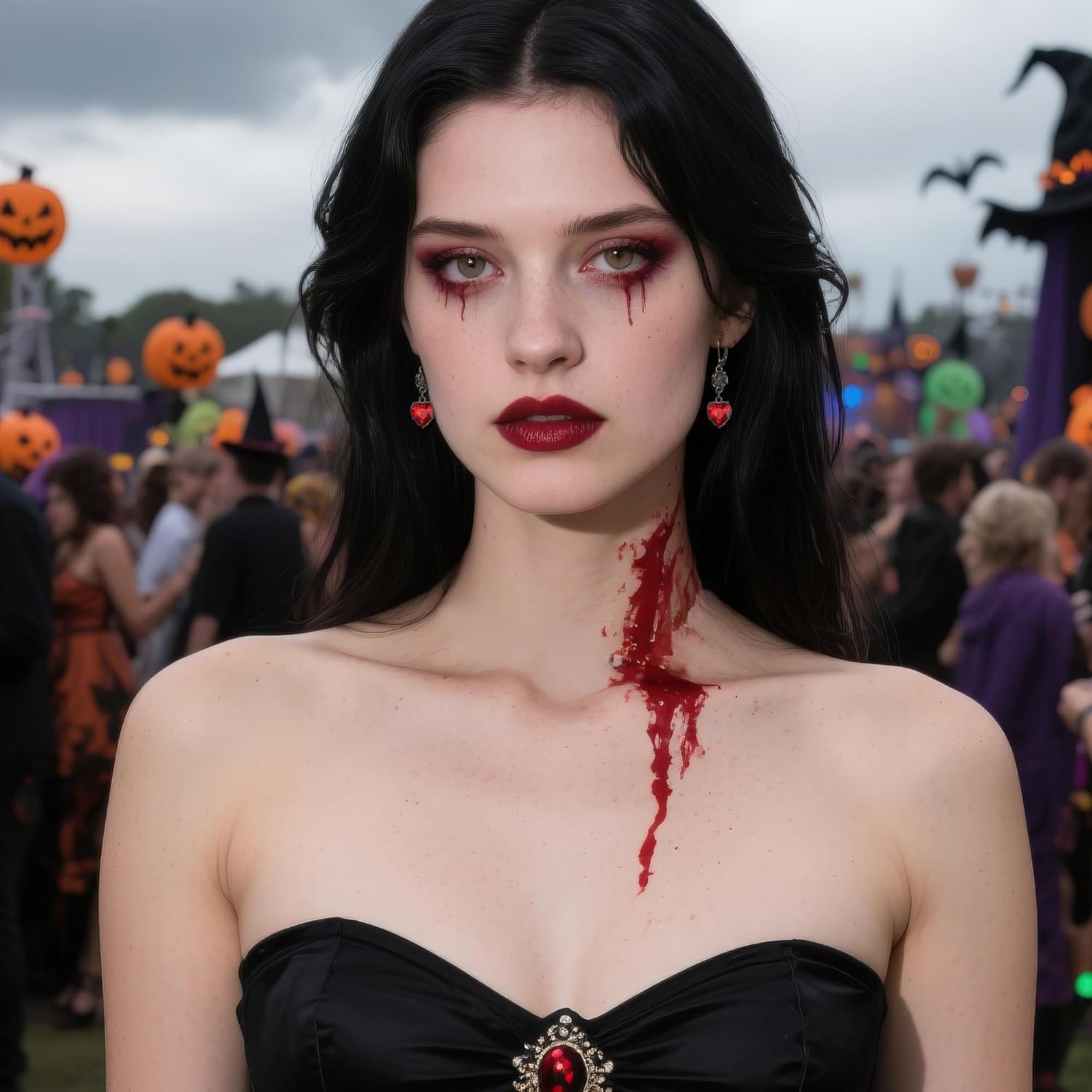 BriLove Halloween Vintage Gothic Earrings for Women,Shiny Rhinestone Rose Flower Red Heart Leveback Earrings Vampire Costume Cosplay Party Prom Accessories - Image 3