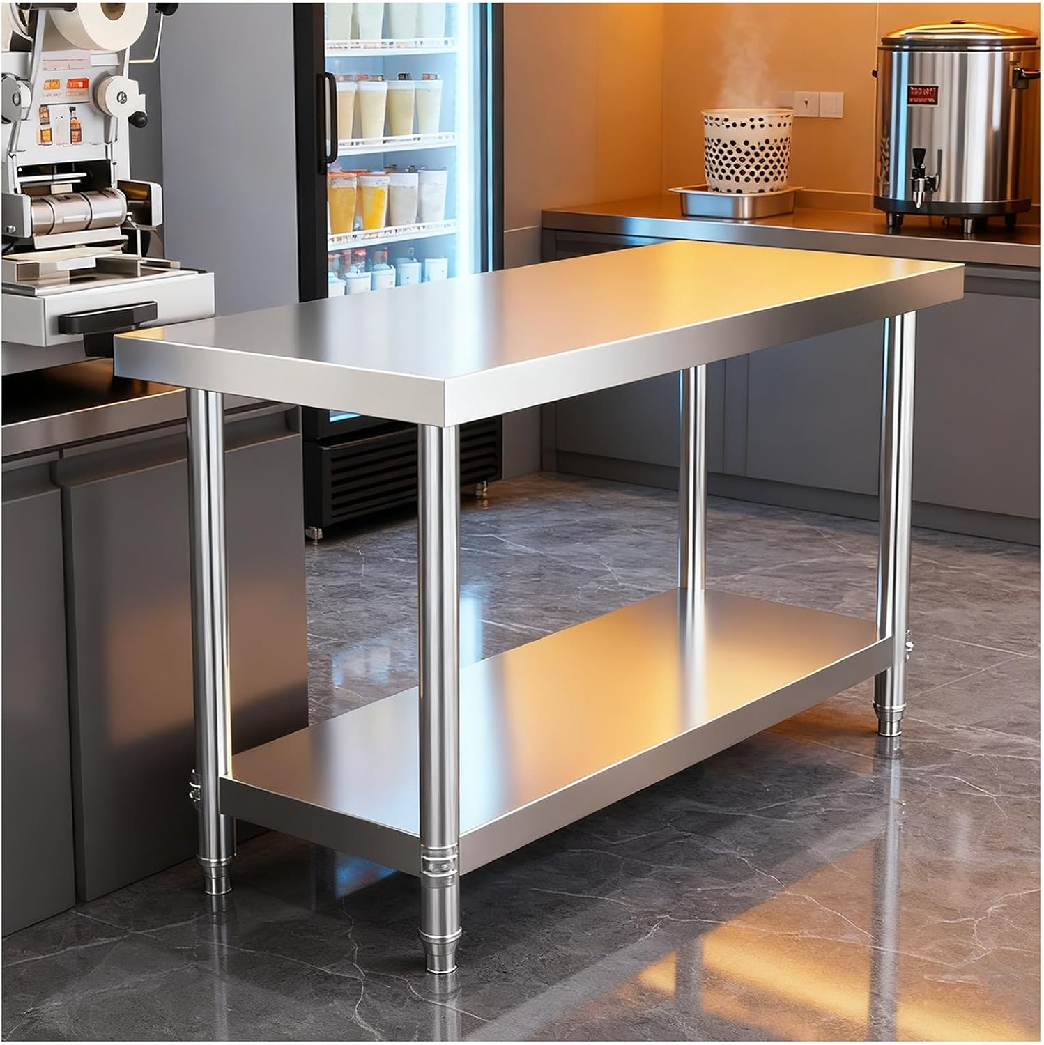 Commercial Kitchen Workbench Open Double-Layer Packing Station Garage/Laundry Room Worktable Platform and Metal Table Adjustable-Leg Storage Bench(60x40x80cm/23.6x15.4x31.5”)
