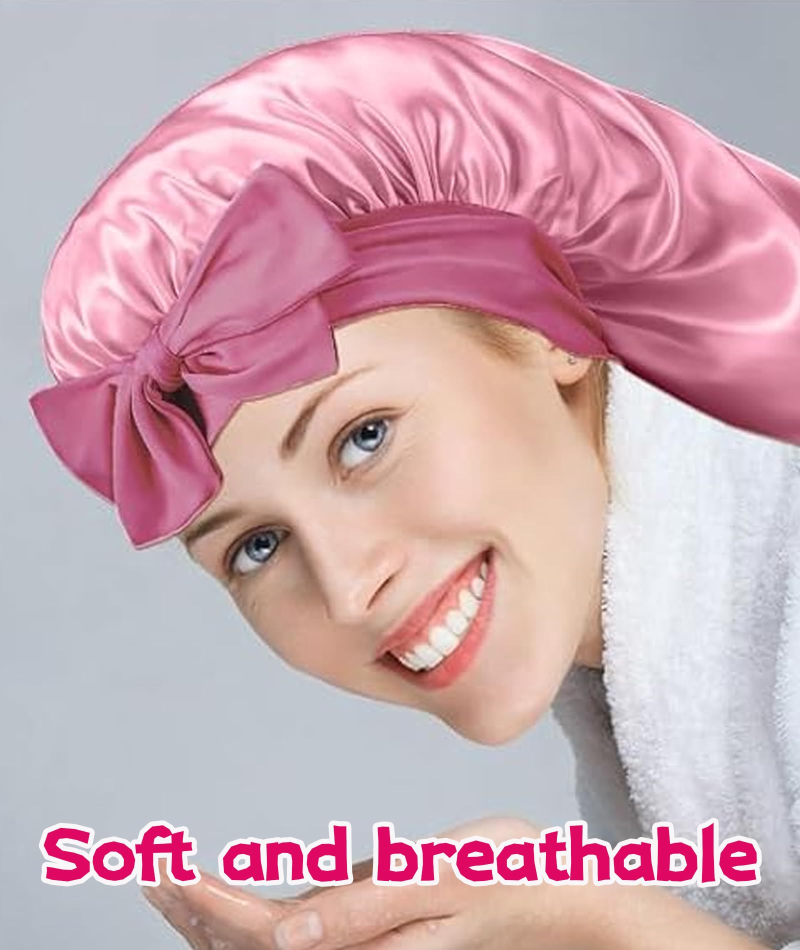 Buildcon Silk Bonnet for Sleeping, Satin Hair Cap for Sleeping, Bonnet for Curly Hair, Hair Bonnet for Women, Hair Cap for Sleeping, Satin Hair Bonnet for Night Hair Protection Pink - Image 5 thumbnail