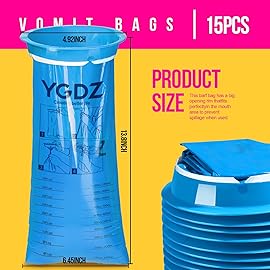YGDZ Vomit Bags Disposable, 15 Pack 1000ml Emesis Bag Disposable- Leak Resistant, Medical Grade, Portable, Puke Throw Up Nausea Barf Bags for Travel, Motion Sickness, for Women, Kids